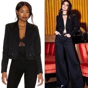 NWT L’AGENCE Washed Black‎ Double Breasted Structured Shoulder Cropped Blazer XL